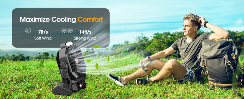 10400mAh Solar fan, Camping Fan with Solar Panel, 7W Rechargeable Solar Powered for Outside, LED Lantern, Stepless Speed and Quiet Battery Operated for Picnic, Barbecue, Fishing, Travel