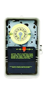 Intermatic T104P3 Mechanical Time Switch - Double Pole, Single Throw, NEMA 3R Enclosure - One-Hour Control, On/Off Trippers Included, High Motor Load Ratings