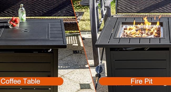 28 inch Propane Fire Pit Table, Outdoor Gas Fire Pits with Lid & Lava Rock, 50000 BTU Firepit for Dinning, Party in Outside, Patio, Garden or Yard (Black)