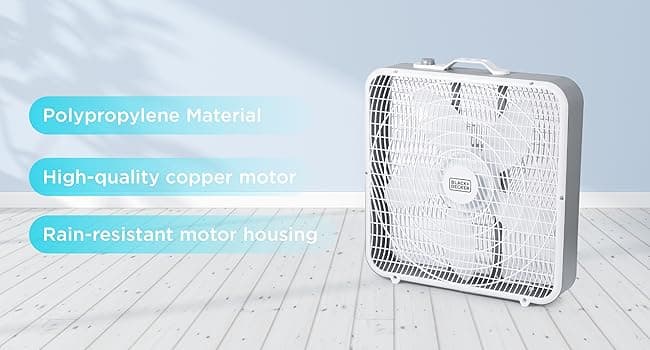 BLACK+DECKER Box Fan with 3 Speed Settings, 20” Box Fan with Carrying Handle, Rotary Knob and Recessed Cord Storage, Portable Fan and Cooling Fan for Home, Office, Garage, Basement & More