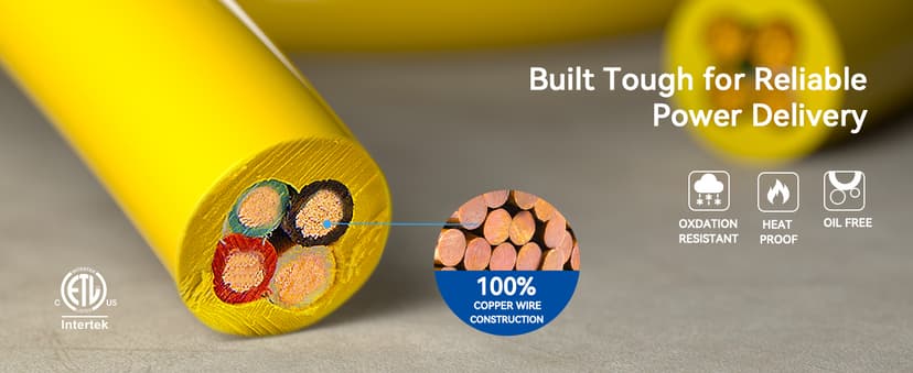 ELEGRP 30 Amp Generator Extension Cord 50 Feet, 4-Prong NEMA L14-30P to L14-30R, 120/250V Up to 75000W, 10 Gauge Heavy Duty SJTW Locking Power Cord for Portable Generators, Home Backup, ETL Listed