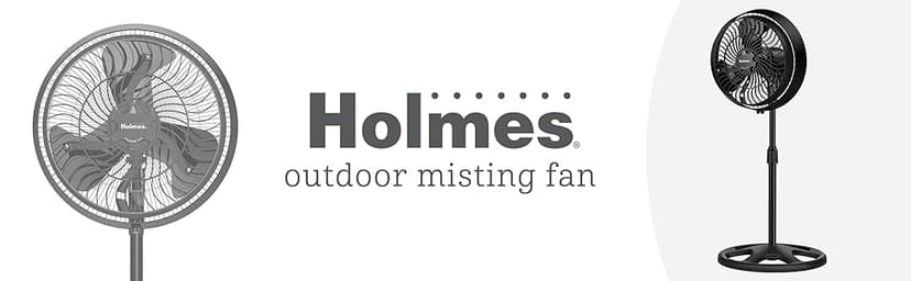 HOLMES 16" Outdoor Misting Stand Fan, Hose Connection, 3 Speeds, 3 Micro-Mist Levels, 80° Oscillation, Adjustable Height, 25° Head Tilt, GFCI Plug, Black