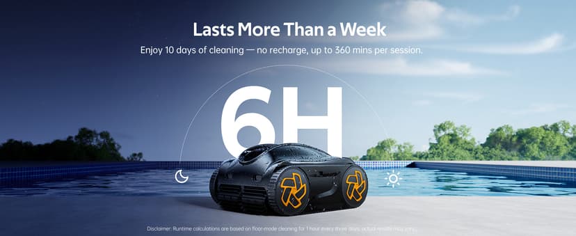 Pool Cleaner K60, 6H Runtime Cordless Robotic Pool Vacuum, Touch Screen, Smart Navigation, Cleans Floor, Walls, Waterline, Ideal for Above & In-Ground Pools, Self-Parking