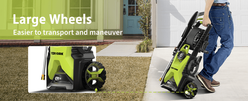 Pressure Washer, Adjustable 5000 Max PSI 2.5 Max GPM, Power Washer with 33 FT Hose Reel, Steel Wand, 500ml Foam Cannon, 4-Nozzle Set, Electric Pressure Washer for Cars, Fences, Patios
