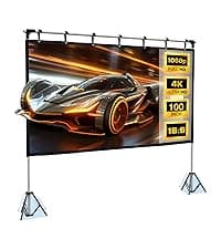 Projector Screen with Stand - 100" Indoor/Outdoor 16:9, 4K HD PVC Screen with 1.5 Gain, 2IN1 for Backyard Theater & Wall Hanging, Includes Carry Bag