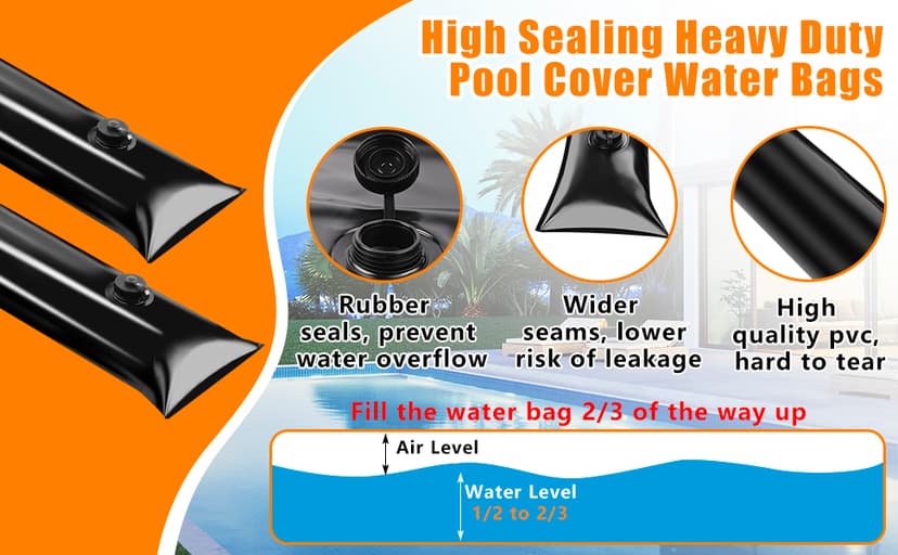10 Pack 0.6mm Thicker Pool Cover Water Bags with Pool Cover Weights Corner, 8 Ft PVC Pool Water Tubes with Screw Caps for Winterizing for Inground Swimming Pool Winter Cover