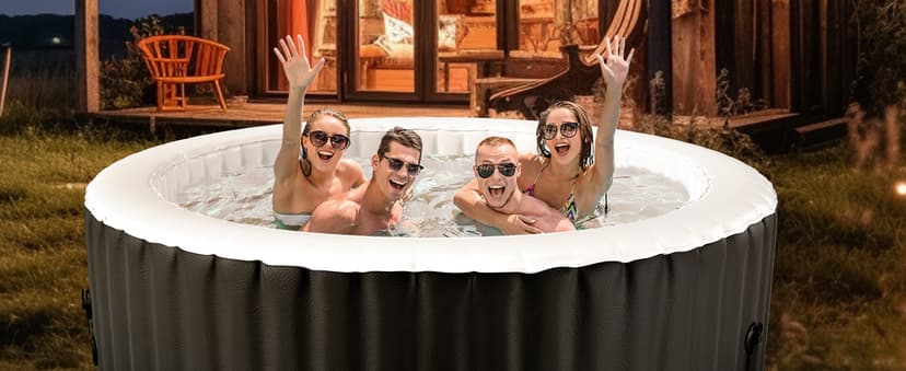 2-4 Person Inflatable Hot Tub, Round Portable Blow up Hot Tub, Leak-Proof PVC Outdoor Spa with 120 Air Jets, Insulated Cover & Heater Pump, 71” X 71” X 25”