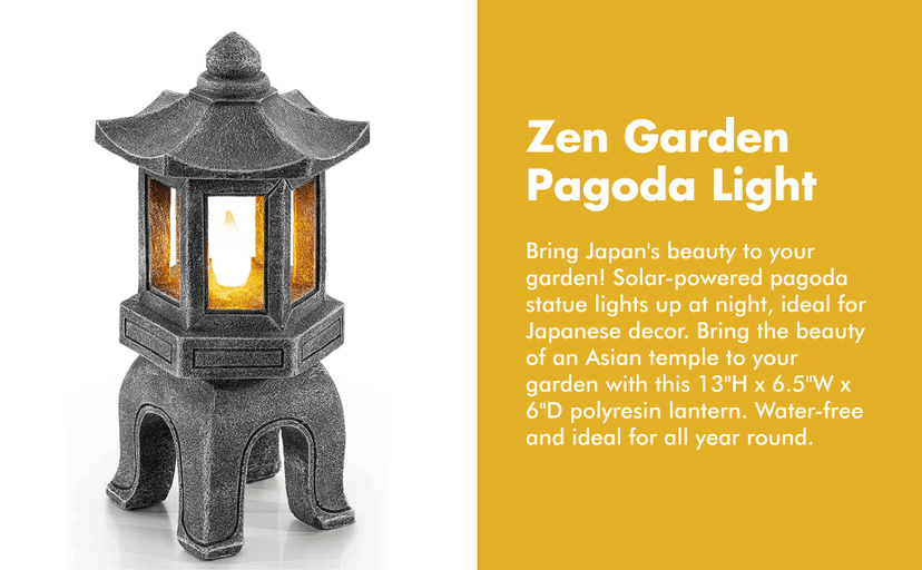 VP Home Solar-Powered Pagoda Garden Statues - Japanese Zen Lantern Outdoor Decor with Flickering LED Light - Durable Polyresin for Yard, Patio, or Garden - 12 x 7 x 6 Inches (Zen Garden Pagoda)