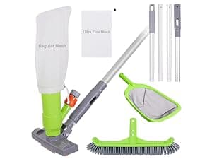 Sepetrel Deluxe Swimming Pool Cleaning Kit with Spa Jet Vacuum Cleaner,Brush, Semi-deep Skimmer Net & Adjustable 57.5-inch Pole,Ideal for Cleaning Above Ground,Inflatable Pools