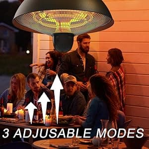 Hanging Patio Heater, Outdoor/Indoor Electric Infrared, Ceiling Heater with 3 Adjustable Modes 600W/900W/1500W.
