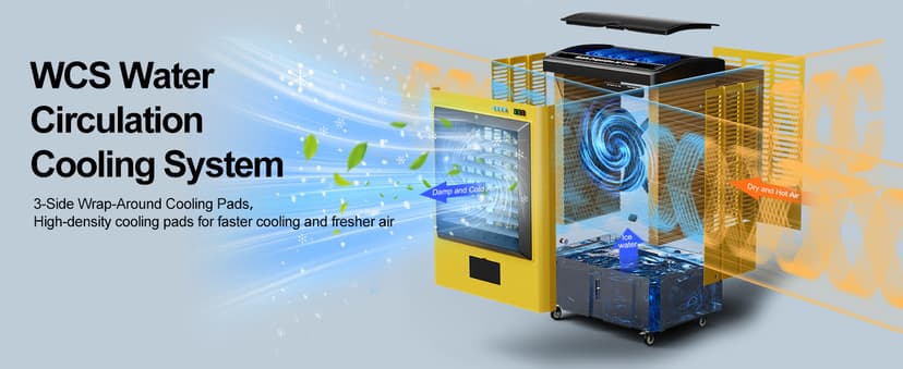 4800CFM Swamp Cooler,42IN Evaporative Air Cooler with Continuous Auto Fill,10.6-Gal Water Tank,3 Ice Packs,Portable Evaporative Cooler for Outdoor Patio Garage Commercial Industrial Use