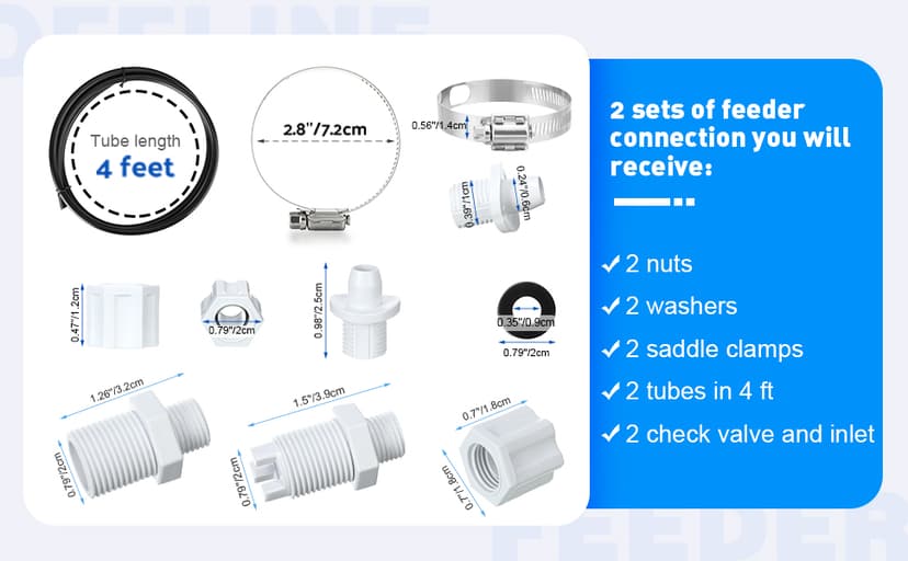 2 Sets Offline Feeder Connection Pack with Saddle Clamp Chlorinator Feeder Hose Tubing Parts with 2 Sets Check Valve Control Valve for CL200 CL220 Offline Replacement