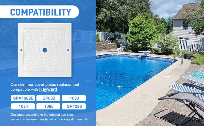 10'' Pool Skimmer Lid/Cover Replacement for Hayward SPX1082E, SP082 1083 1084 1085 SP1086, Square Skimmer Basket Deck Covers Plate for Inground Pools, Heavy Duty Plastic, White, 2 Pack