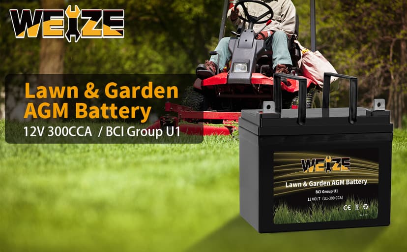 WEIZE Lawn Garden AGM Battery, 12V 300CCA BCI Group U1 SLA Starting Battery for Lawn, Tractors and Mowers, Compatible with John Deere, Toro, Cub Cadet, and Craftsman