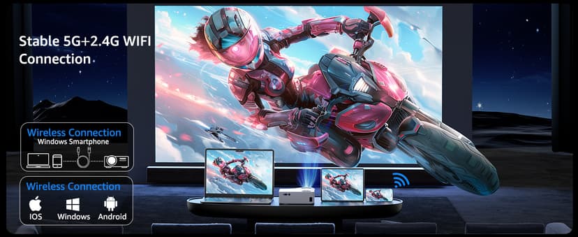 5G WiFi Bluetooth Projector, Native 1080P Outdoor Movie Projector with 300" Display, 380ANSI Home Theater Video Projector 4K Supported, LED Video Projector Compatible with TV Stick, Phone/PC