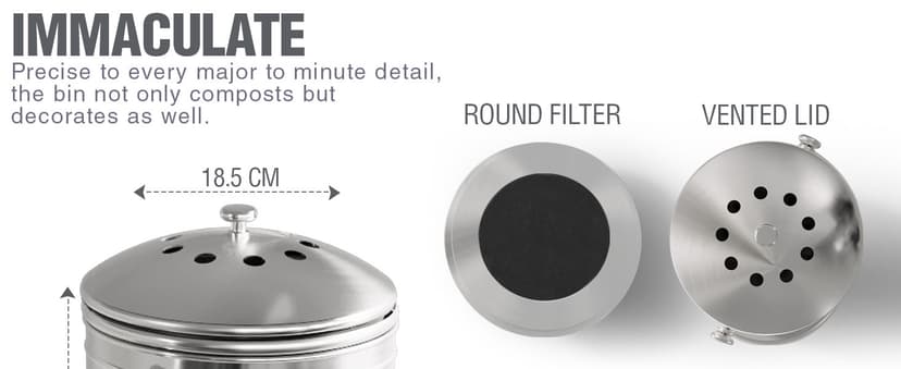 Utopia Kitchen Compost Bin for Kitchen Countertop, 1.3 Gallon Compost Bucket for Kitchen with Lid, Includes 1 Spare Charcoal Filter, Home Essentials - (Silver)