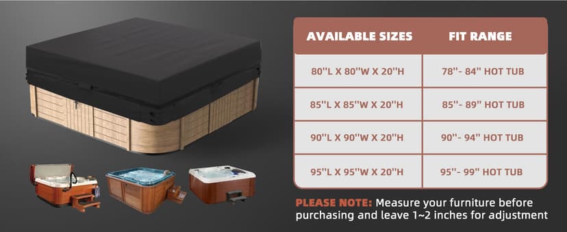 Outdoor Hot Tub Cover, 85×85 Inch Heavy Duty SPA Cover Waterproof, Hot Tub Protector Cover Replacement Weatherproof Protection Cap