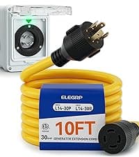 ELEGRP 30 Amp Generator Extension Cord 50 Feet, 4-Prong NEMA L14-30P to L14-30R, 120/250V Up to 75000W, 10 Gauge Heavy Duty SJTW Locking Power Cord for Portable Generators, Home Backup, ETL Listed