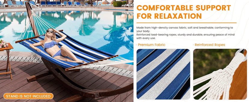 Lazy Daze Hammocks Cotton Fabric Spreader Bar Hammock, Outdoor Portable Hammock with Carrying Bag & Tree Straps for Bedroom, Patio, Backyard, Balcony, Max 450lbs Capacity, Blue