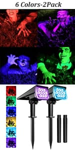 T-SUNUS Christmas Solar Landscape Spotlights Color Changing 2 Pack, Halloween Solar Spot Lights Outdoor Waterproof Garden Pond Light, Separately Installed for Outdoor/Indoor