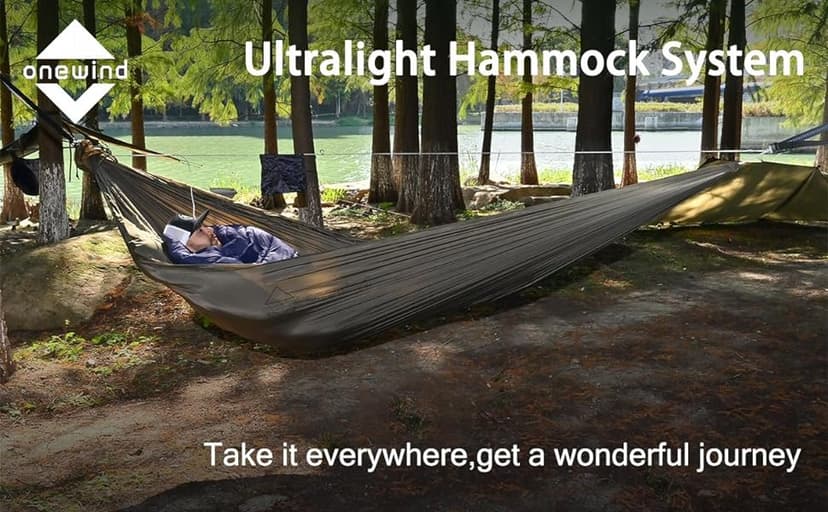 Onewind Camping Hammock, Ultralight Portable Hammock with Adjustable Ridgeline, Outdoor Hammock 20D Ripstop Nylon with 2 * 12Ft Tree Strap, Ideal for Camping, Hiking, Backpacking