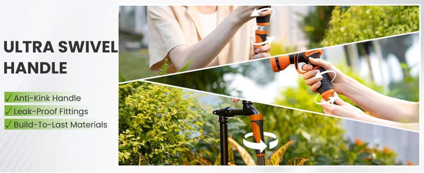 Giraffe Tools Garden Hose 100ft x 5/8", Water Hose Heavy Duty, Flexible, Lightweight Hybrid Hose with Swivel Handle, Male to Female Fittings, Burst 600 PSI