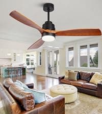 Wood Ceiling Fan with Light,Energy Saving,Ultra-Quiet DC Motor,3 Blades,6 Speed,Outdoor/Indoor Ceiling Fan for Patio,Deck,Porch,Bedroom,Living Room,Brown Walnut