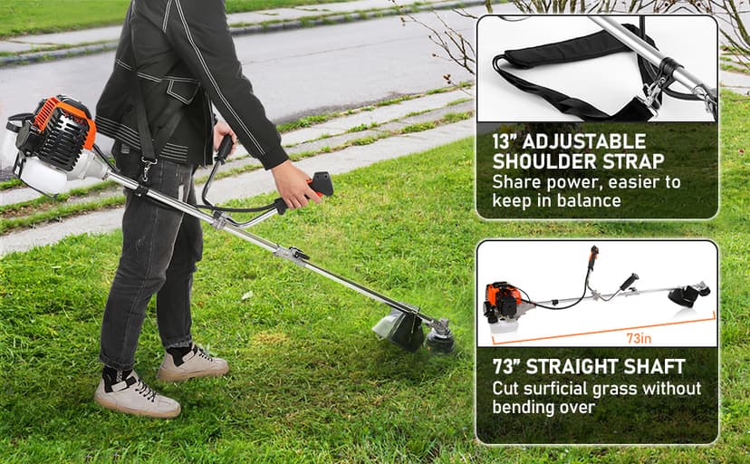 Weed Wacker Brush Cutter, 58CC Gas Powered String Trimmer 4-in-1 Gas Weed Eater with 4 Detachable Heads Straight Shaft 2-Cycle for Brush(Orange)