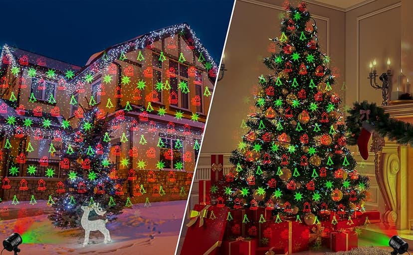 Christmas Projector Lights Outdoor, Waterproof Christmas Laser Lights Landscape Spotlight Decorative Stage Lights with Red and Green Xmas Patterns for Party Garden Patio Wall Ceiling Floor