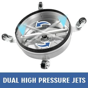 janz 14" Pressure Washer Surface Cleaner with 4 Wheels, Stainless Steel Housing, 1/4" Quick Plug, 2 Extension Wands, 2 Replacement Nozzles and 3 Spray Nozzles, 4000 PSI