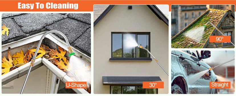 Gutter Cleaning Tools From the Ground, 10 Pack 9 FT Pressure Washer Extension Wand, Power Washer Lance With 6 Pressure Washer Spray Nozzle Tips, 30°, 90°, 120° Gutter Cleaner Curved Rod, 4000 PSI