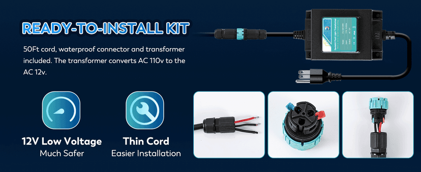 10" LED Pool Light, 12V AC Underwater Pool Spa Lights for Inground Pools, 300W Equivalent, Static Colors & Dynamic Effects, 50Ft Cord, Remote, Transformer, Fits Pentair, Hayward, Jady Niches