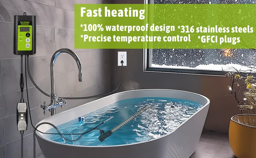 1800W Submersible Hot Tub & Pool Portable immersion Water Heater with Temperature Control and GFCI Leakage Protection for Swimming Pools, Bathtubs, Buckets, Baptistries, and Most Liquids