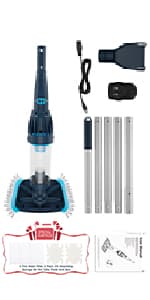 4 in 1 Rechargeable Spa Hot Tub Vacuum Cleaner for Hot Tub, Small Above Ground & Inground Pool - Magnetic Drive System, 90 Mins, Fine Mesh Filter Bags, Oil Absorbers, Pool Poles