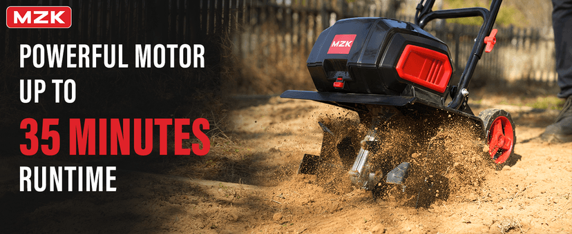 MZK 40V 12-inch Cordless Garden Tiller, Battery Powered Garden Cultivator, 2 * 4.0Ah Battery and Fast Charger Included