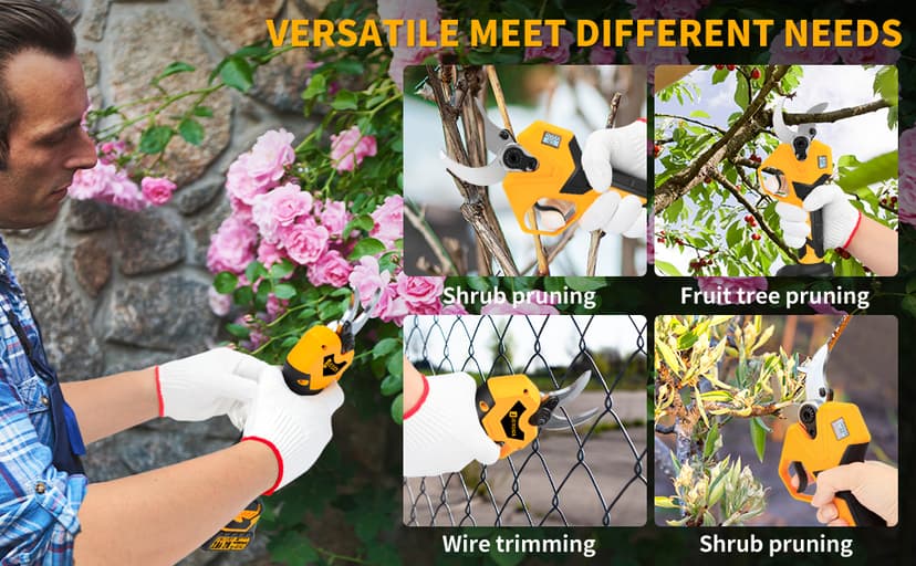 Electric Pruning Shears, 1.6" Upgraded Power Pruners Cordless with 2x2.0Ah Battery, LCD Screen Brushless Professional Gardening Tree Branch Cutter Scissors with 3 Pairs SK5 Blade & Whetstone