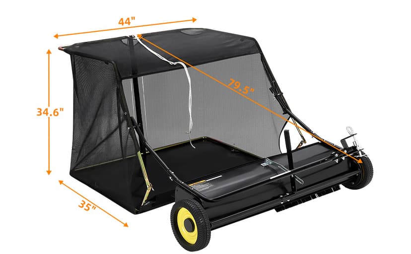 Tow Behind Lawn Sweeper, 44" Pull Behind Lawn Sweeper, Large Capacity Leaf & Grass Collector with Adjustable Sweeping Height and Dumping Rope Design for Picking Up Grass and Debris