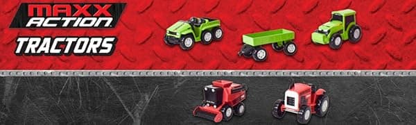 Maxx Action Farm Construction 5pk Toy Truck Set, Includes Wagon, 6x6, Modern Tractor, Combine and Vintage Tractor Vehicles with Moving Parts, Cake Toppers, Ages 3+ - Sunny Days Entertainment