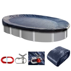 STARPYNG-Round Swimming Pool Cover, 5mil,Navy Blue and Black,Winter Underground Pool Cover,Easy Install, UV Protection,Water Proof Oval(Pool Size:19x28FT,Cover Size: 16x25FT)