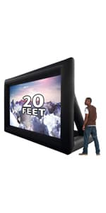 20 feet Inflatable Portable Projector Movie Screen - Huge Air-Blown Cinema Projection Screen Package with Rope, Blower,Tent Stakes - Front & Rear Projection,for Outdoor Party Backyard Pool Fun