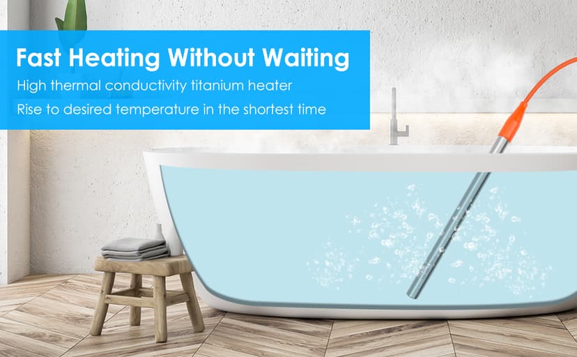 3000W 240V Titanium Water Heater Assembly for Bathtub Pool Water Tank, Submersible Hot Tub Heater, Portable Electric Heater, NEMA 6-15P Plug, Immersion Bathtub and Swimming Pool Water Heater