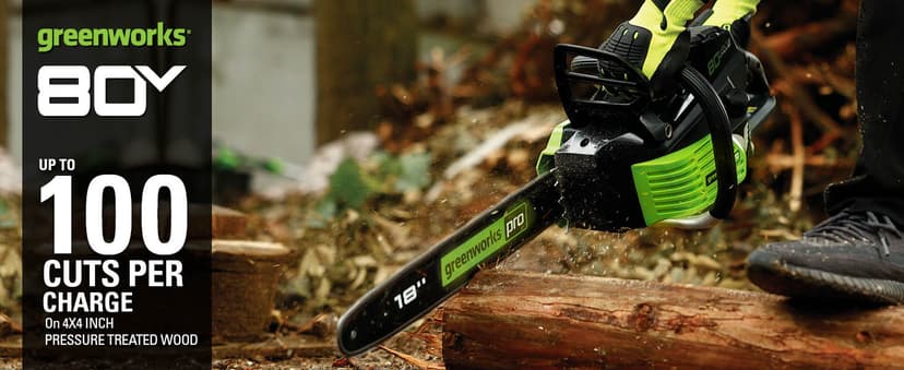 Greenworks 80V 18" Brushless Cordless Chainsaw (Great for Tree Felling, Limbing, Pruning, and Firewood) / 75+ Compatible Tools), Tool Only, Black & Green