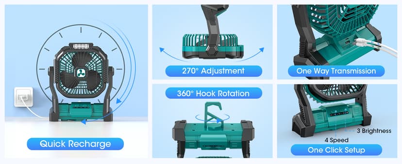 ONLYNEW Portable Fan Rechargeable, 20000mAh Cordless Battery Powered Fan with LED Lantern, USB C Battery Operated for Travel Bedroom Home Camping Tent Office Beach Desk Fishing Table