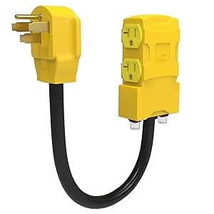 50Amp to 20 Amp 110V RV Distribution Adapter. 4 Prong NEMA 14-50P Male to 4*5-20R/5-15R Household Outlet Female with Circuit Breaker.RV Generator Adapter Cord 1.5FT.Yellow