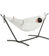 PNAEUT Double Rope Hammock with Stand Included, 12ft Heavy Duty Stand, 2 Person Traditional Cotton Rope Hammocks with Pillow for Outside Porch Patio Backyard Outdoor, Max 475lbs Capacity (Burlywood)