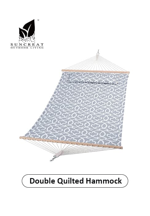 SUNCREAT Hammocks 14 FT Quick Dry Hammock Double Size with Spreader Bar, 2 Person Hammock for Outdoor Patio Yard Poolside, 450 lbs Capacity, Light Gray Stripes