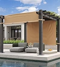 Aoxun 10'x10' Outdoor Pergola, Retractable Adjustable Roof, Aluminum Sun Shade Canopy, Modern Metal Patio Brown Shade Cover for Garden, Backyard and Deck