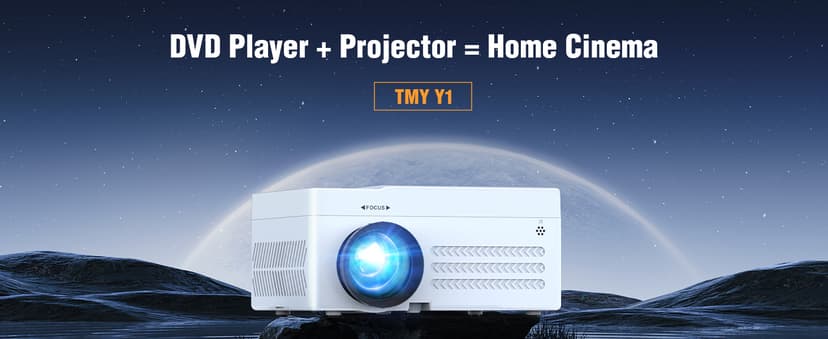 TMY Bluetooth Projector with DVD Player Built in, 1080P Mini Projector, Portable DVD Projector for Outdoor Movies, Compatible with Smartphone/PC/TV Stick/HDMI/USB/TF