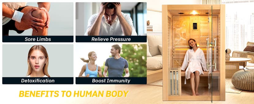 Smartmak Wood Home Steam Sauna, 3 Person Canadian Hemlock Traditional Luxurious Wooden Indoor Spa Room, with 3.5 kw Heater, Bluetooth Speaker, Rocks, Water Bucket, Spoon, Hygrothermograph, Lights