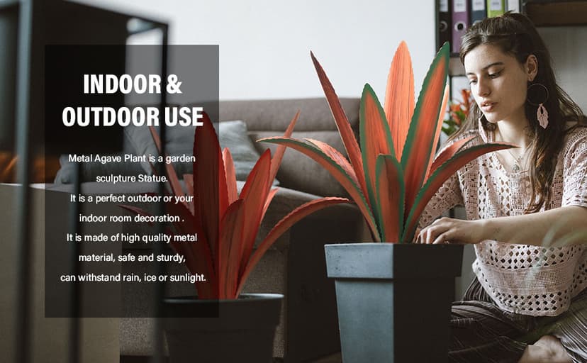 Metal Agave Plant Home Decor, Enlarge Thickened Metal Agave Garden Art for Outdoor Decor, Patio Lawn, Garden Sculpture Statue Green